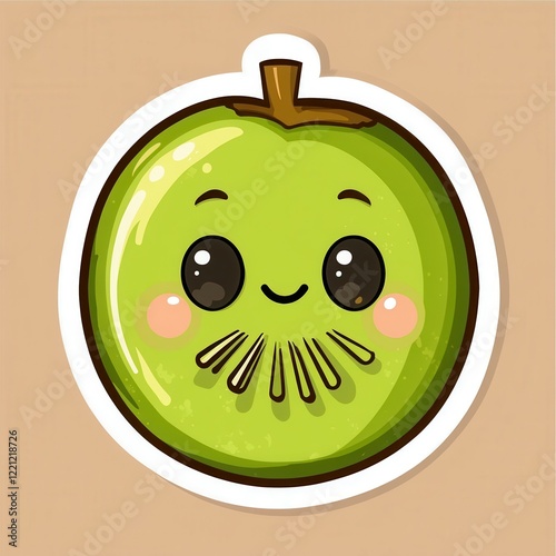 Cute kawaii kiwi cartoon with smiling face and blushing cheeks. photo