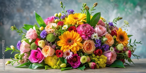 Colorful floral arrangement with a mix of fresh flowers and foliage on a seamless background, patterns, flowers,  patterns