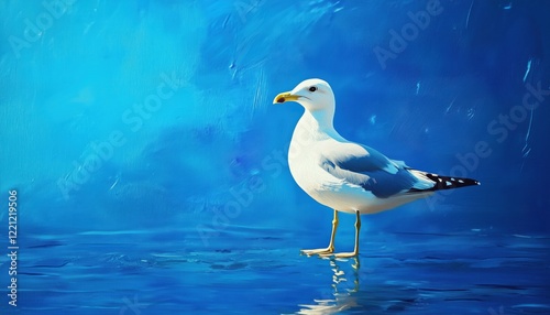 Sea Gull Perches On Azure Sky - A Majestic Bird In Perfect Harmony With The Blue Horizon Of The Ocean. photo