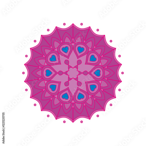 Asian colorful floral mandala. Vector ethnic circular ornament. Stylish design in purple shades