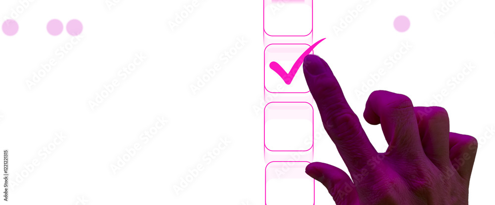 PNG, Hand Touching Checkbox with Futuristic Interface and Transparent Background