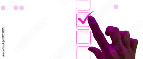Obraz na płótnie PNG, Hand Touching Checkbox with Futuristic Interface and Transparent Background w salonie