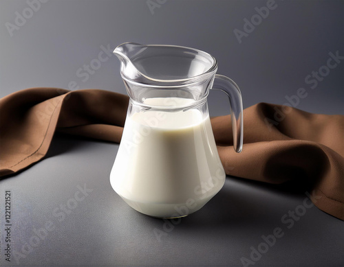 milk in pitcher on grey background