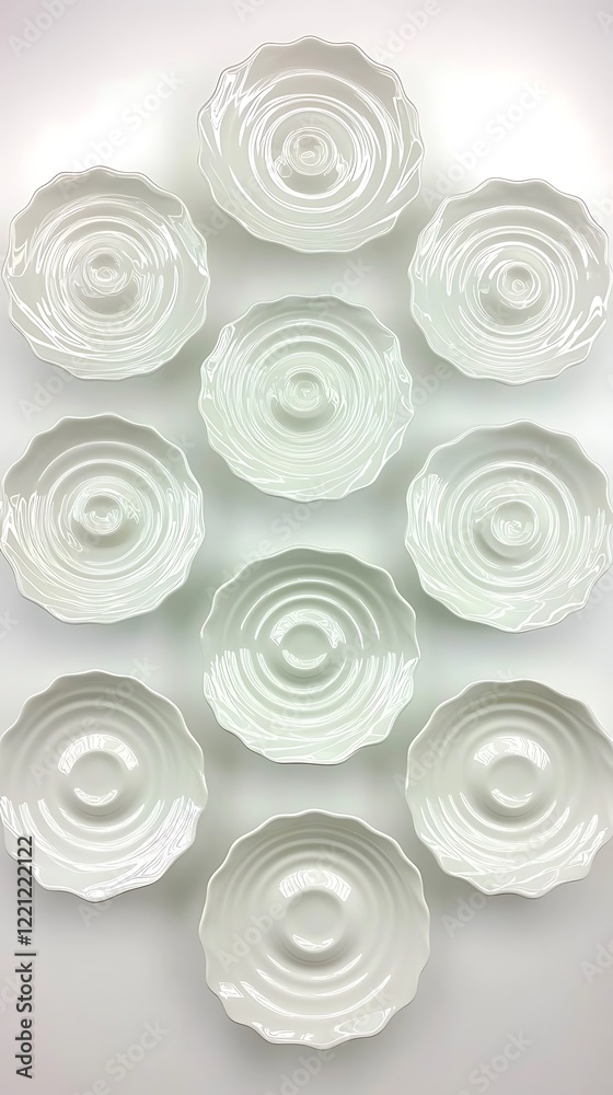 A high-speed capture of ripples expanding across a white background, forming a series of delicate, overlapping rings A high-speed capture of ripples expanding across a white background, forming a series of delicate, overlapping rings