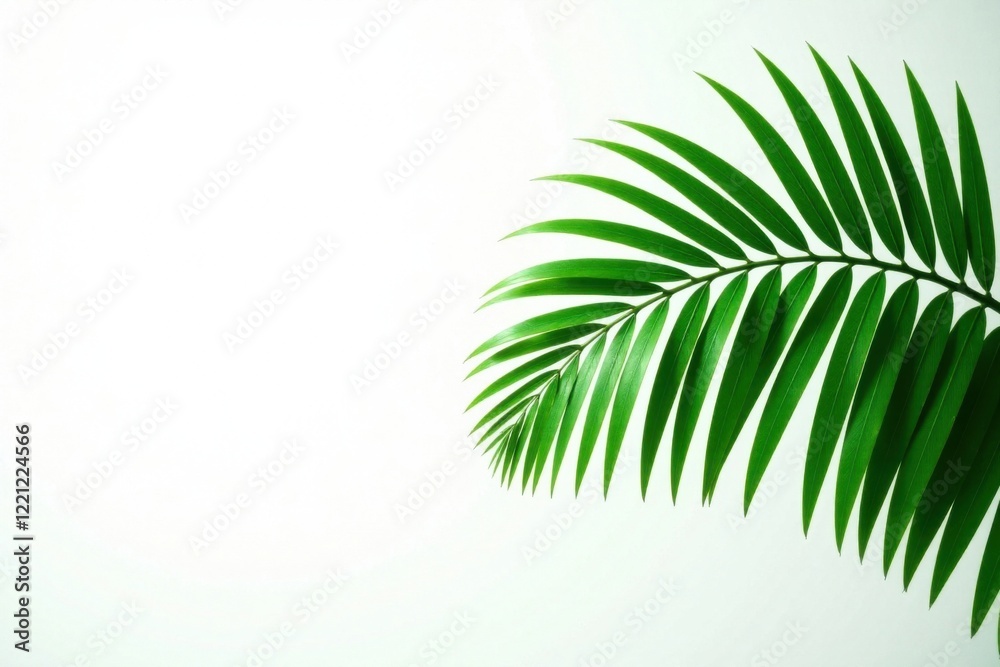 Fototapeta premium Leafy palm branch profile on white background, nature, palm tree, beauty