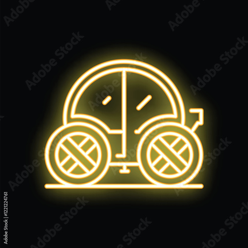Neon yellow glowing driverless taxi icon on a black background representing future transportation technologies