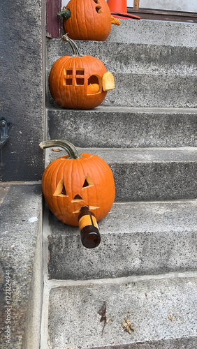 Funny Pumpkin Drinking Beer Bottle Halloween