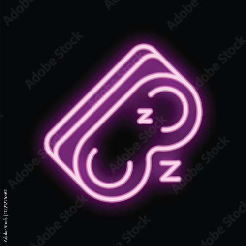Neon sign representing a sleep mask glowing pink against a dark background, perfect for sleep related themes