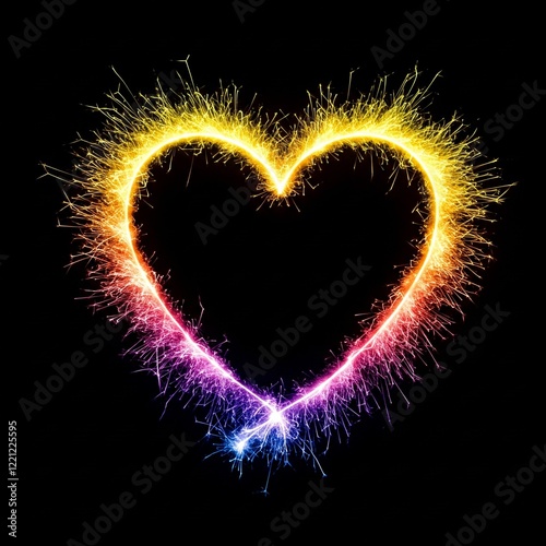 Abstract glowing particles forming a heart in motion with dynamic flow photo