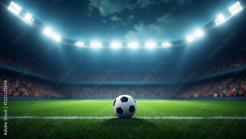 Obraz premium Soccer Stadium, Football Stadium, Green Field, Soccer Field, Football Field, Stadium Lights, Goalpost, Sports Arena, Soccer Match, Grass Field, Artificial Turf, Real Grass Field, Sports Venue, Soccer 