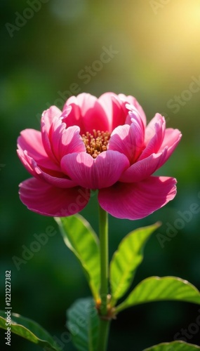 Single Peony Flower in Sunlight, sunlight, garden, single bloom