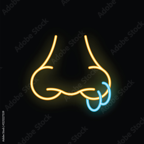 Bright neon sign showing a nose with a piercing, perfect for attracting attention to your business or project