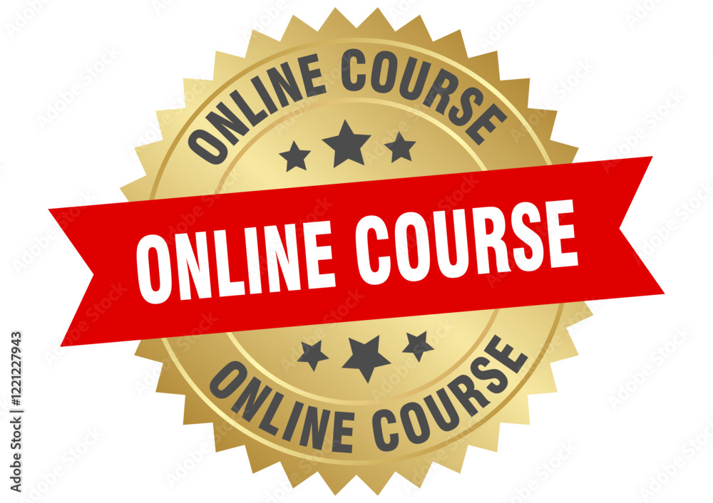 Obraz premium online course. online course round red and gold label isolated on transparent background