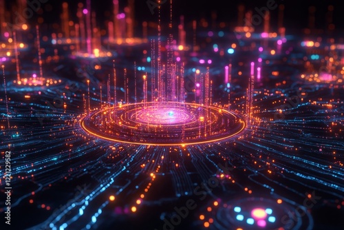 Vibrant abstract digital landscape showcasing glowing data points and intricate patterns reflecting advanced technology