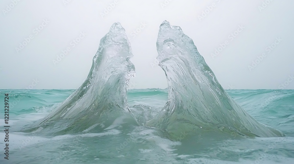 Abstract clear water waves forming smooth, flowing shapes on a white background, with soft edges and fluid motion Abstract clear water waves forming smooth, flowing shapes on a white background, with soft edges and fluid motion