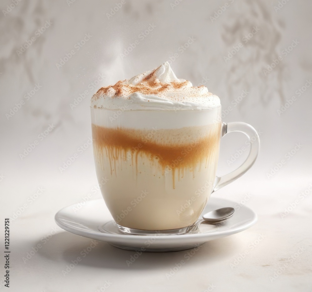 Richly textured cappuccino with steamed milk and frothed foam atop a plain white background , cappuccino, milk Richly textured cappuccino with steamed milk and frothed foam atop a plain white background , cappuccino, milk