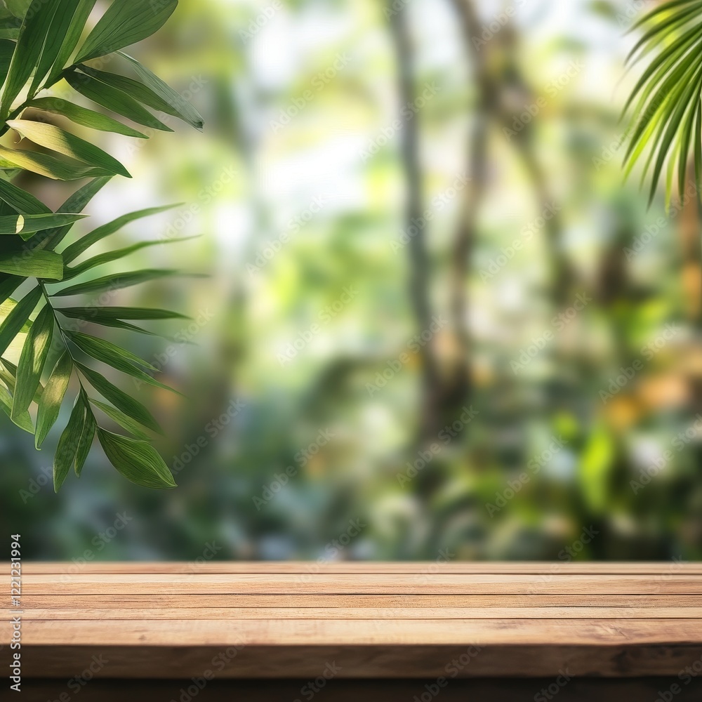Wood table top on blurred nature background - can be used for display or montage your products Wood table top on blurred nature background - can be used for display or montage your products