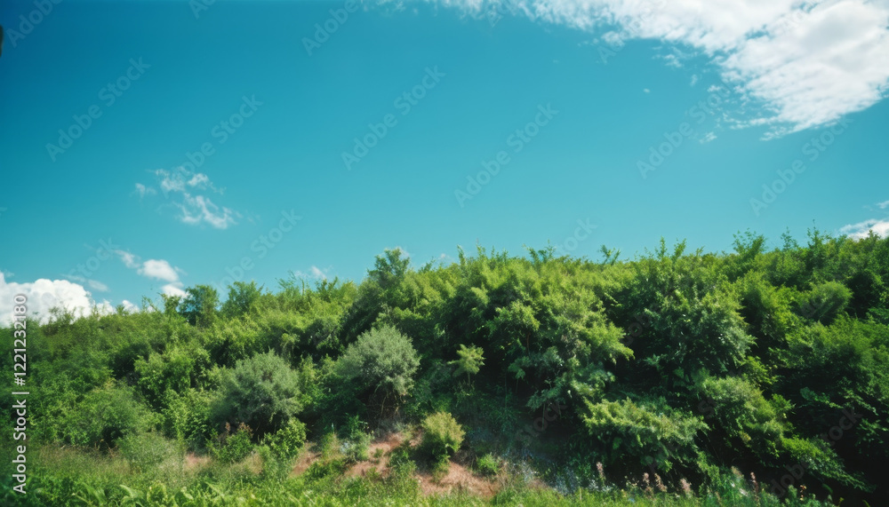 Obraz premium Watercolor landscape of trees and blue sky