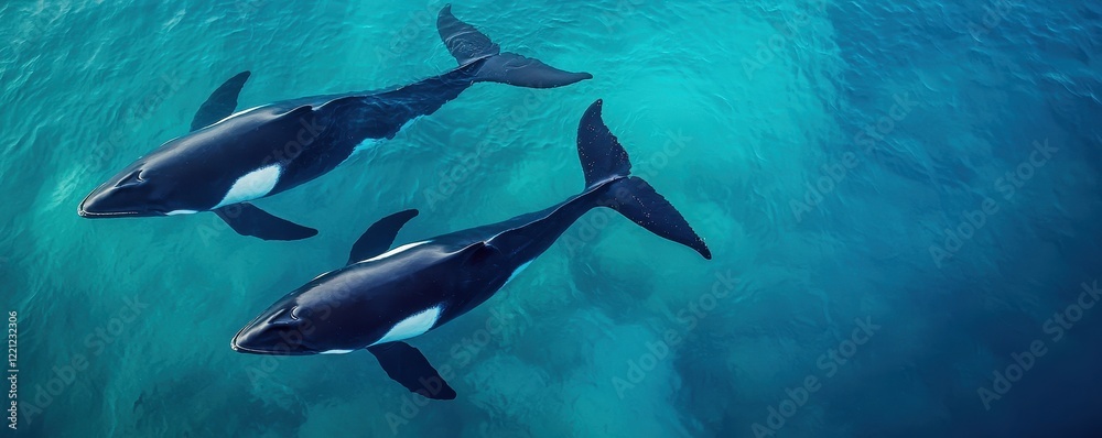 World whale day with marine and habitat idea. Two whales swimming in clear turquoise water. World whale day with marine and habitat idea. Two whales swimming in clear turquoise water.