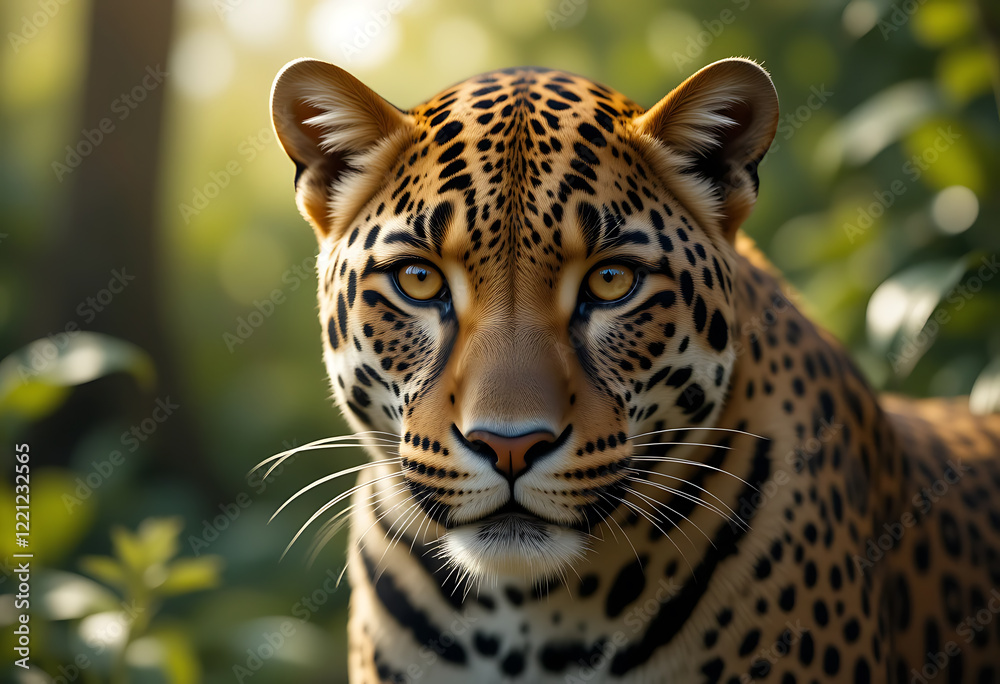 Obraz premium A captivating close-up of a leopard's face and upper body.
