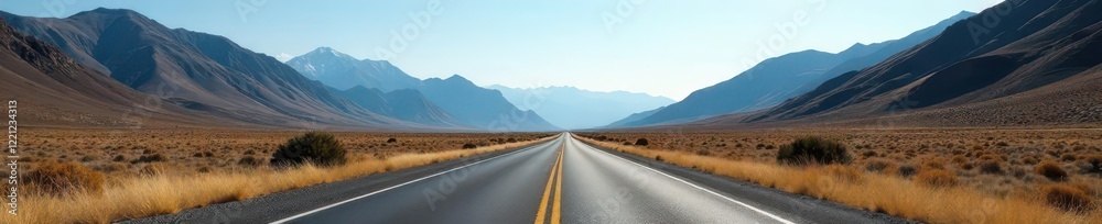 Empty asphalt road, mountainscape panorama Vast, open highway , scenic, blue, ridge Empty asphalt road, mountainscape panorama Vast, open highway , scenic, blue, ridge