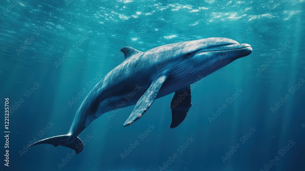 Obraz premium World whale day with marine and habitat idea. Majestic whale swimming in clear blue ocean waters.
