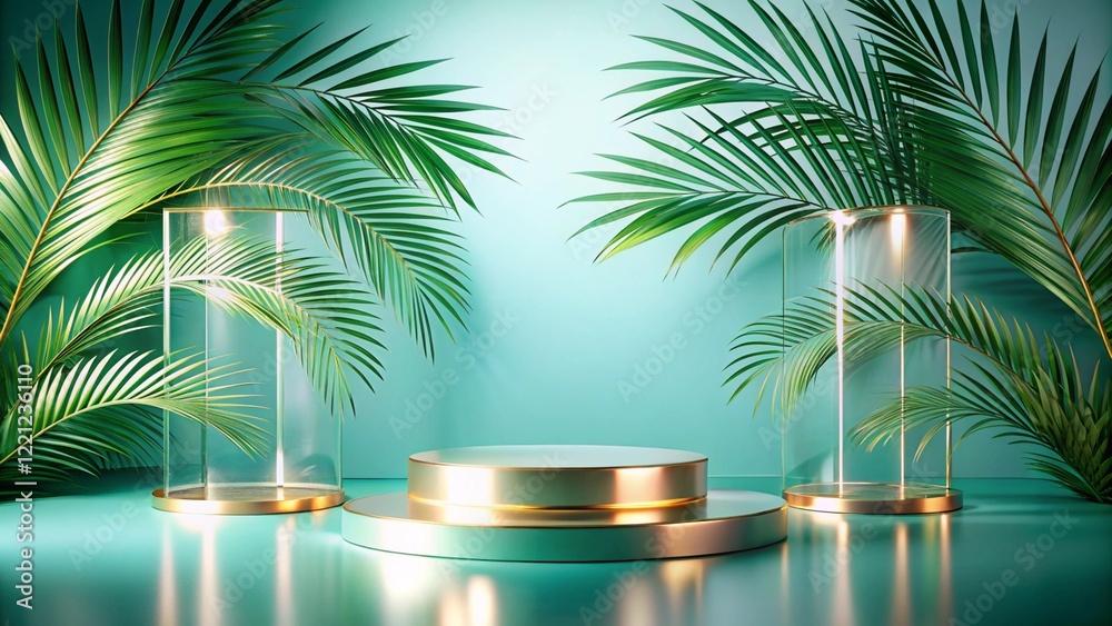 Product mockup templet, Golden luxury empty podium Illustration