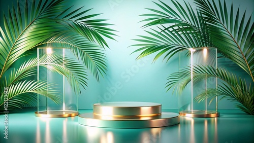 Product mockup templet, Golden luxury empty podium Illustration