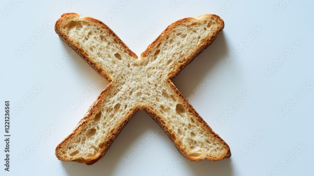 Creative bread slice shaped like an X bringing a playful touch to a kitchen setting during a sunny afternoon Creative bread slice shaped like an X bringing a playful touch to a kitchen setting during a sunny afternoon
