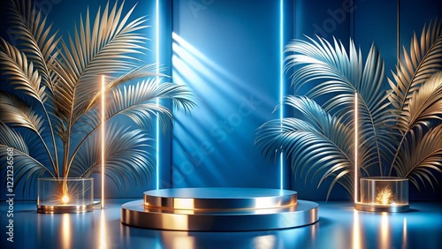 Obraz na płótnie Product mockup templet, Golden luxury empty podium Illustration w salonie