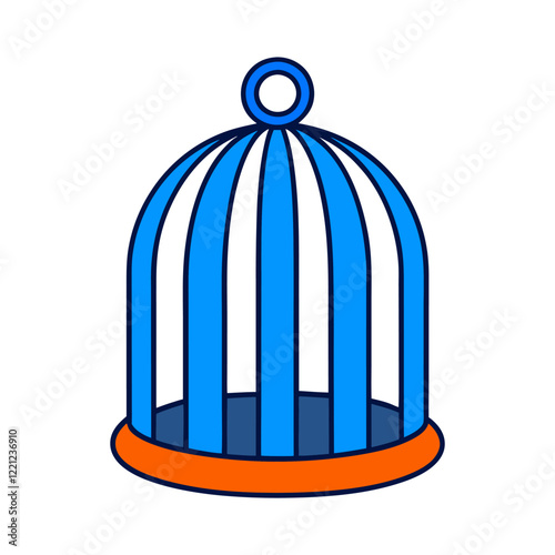 Colorful Birdcage Illustration with Blue Bars and Orange Base