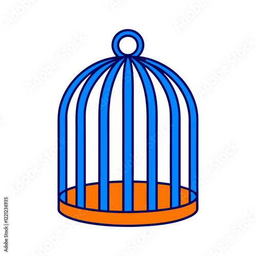 Colorful Birdcage Illustration with Blue Bars and Orange Base