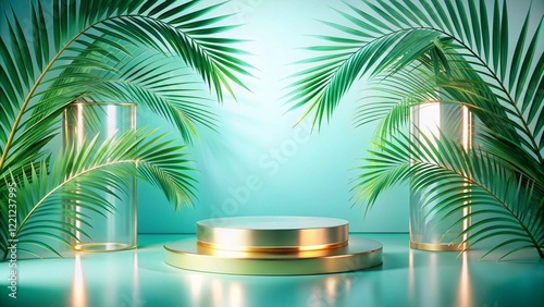 Obraz na płótnie Product mockup templet, Golden luxury empty podium Illustration w salonie