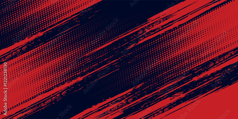 Fototapeta premium Halftone dots red and blue color pattern gradient grunge texture background. Dot pop art comic sport style vector illustration. grunge
