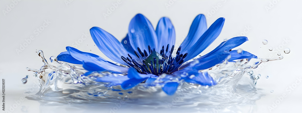 Fototapeta premium Water splash, isolated on a white background, simple design, flat lay, studio lighting