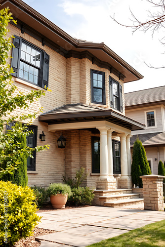 Wallpaper Mural Luxury Brick House Exterior: Modern Architecture and Classic Design. Beautiful Home with Landscaping and Garden. Real Estate Photography Torontodigital.ca