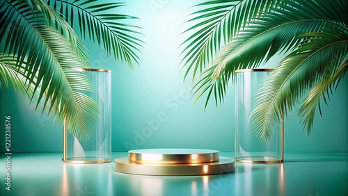Obraz na płótnie Product mockup templet, Golden luxury empty podium Illustration w salonie