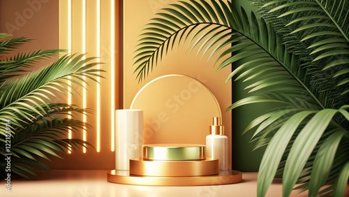 Obraz na płótnie Product mockup templet, Golden luxury empty podium Illustration w salonie