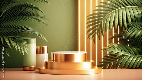 Obraz na płótnie Product mockup templet, Golden luxury empty podium Illustration w salonie