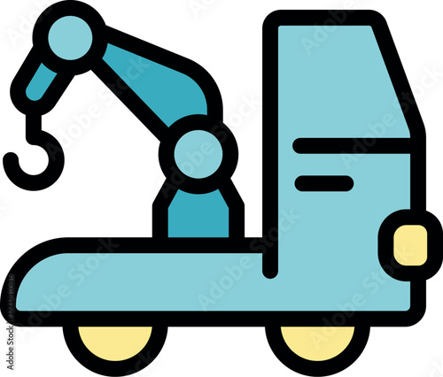 Tow truck with crane lifting hook provides roadside assistance for vehicle recovery