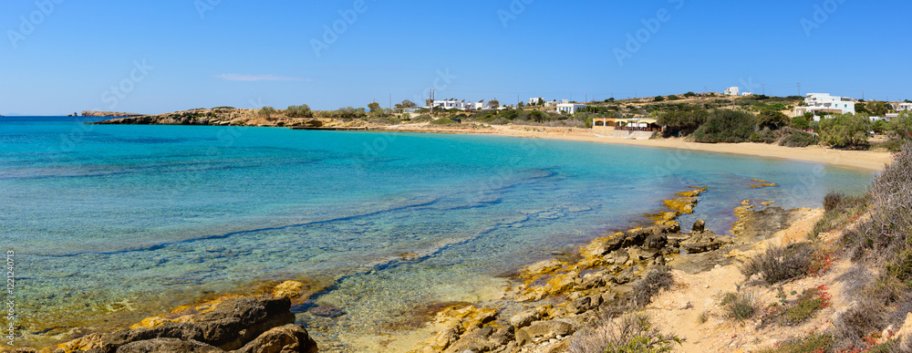 Finikas beach with very fine sand and clear water. Ano Koufonisi island. Small Cyclades, Greece