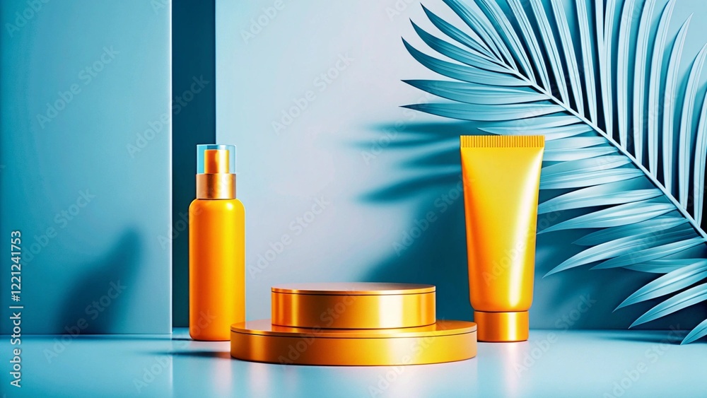 Product mockup templet, Golden luxury empty podium Illustration