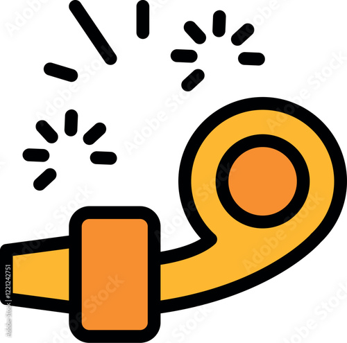 Orange party horn making celebratory sounds with exploding confetti, perfect for birthdays, new year's eve, and festive occasions