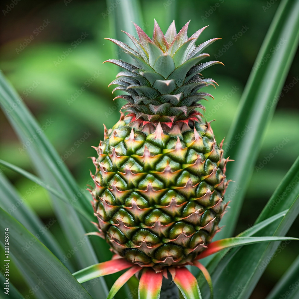 Ananasfrucht an Ananaspflanze Ananasfrucht an Ananaspflanze