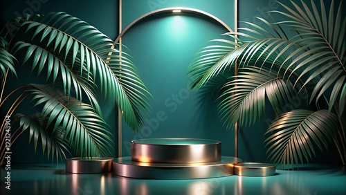 Obraz na płótnie Product mockup templet, Golden luxury empty podium Illustration w salonie