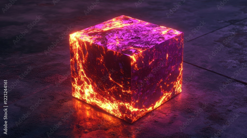 Glowing Lava Cube on Dark Surface Glowing Lava Cube on Dark Surface
