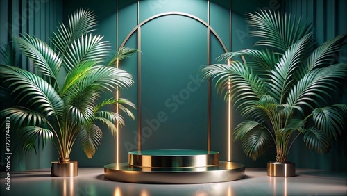 Obraz na płótnie Product mockup templet, Golden luxury empty podium Illustration w salonie