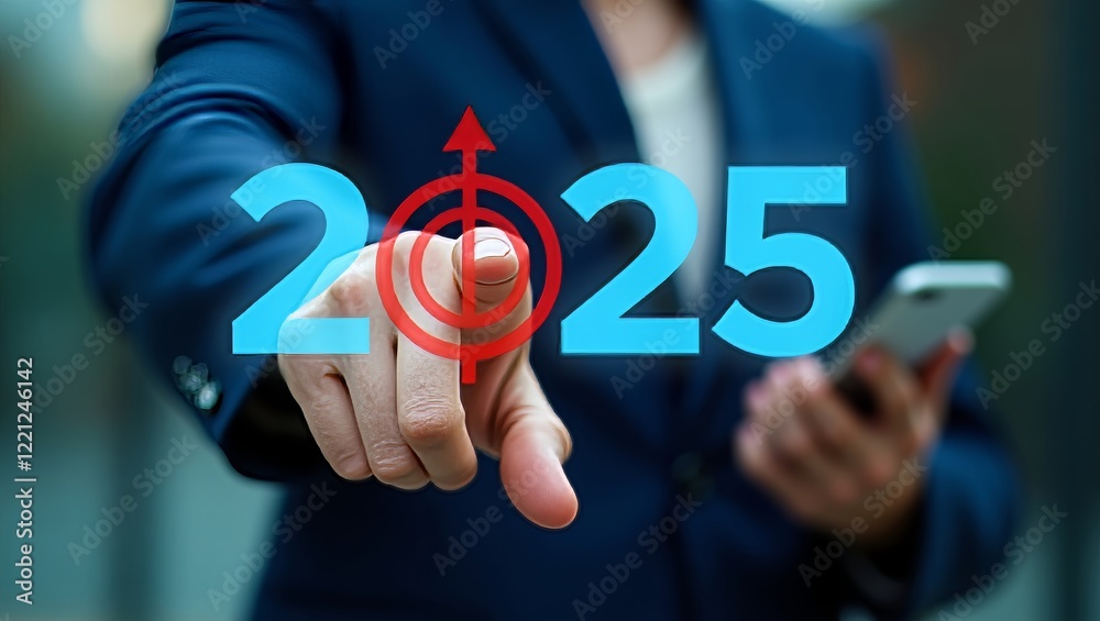 Hand pointing at 2025 target achievement Hand pointing at 2025 target achievement