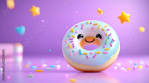 Playful Glazed Donut with Sprinkles and Stars