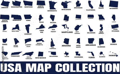 USA map with states isolated on a white background. United States of America map. Vector illustration